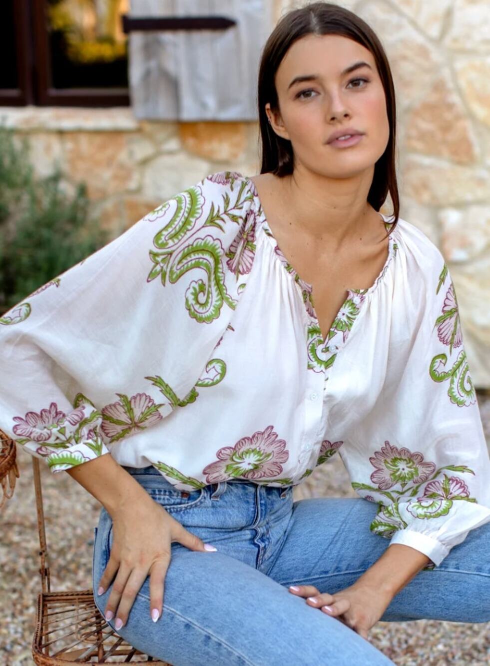 Emerson Fry India Collection Frances Blouse in Maeve Flowers Size Large